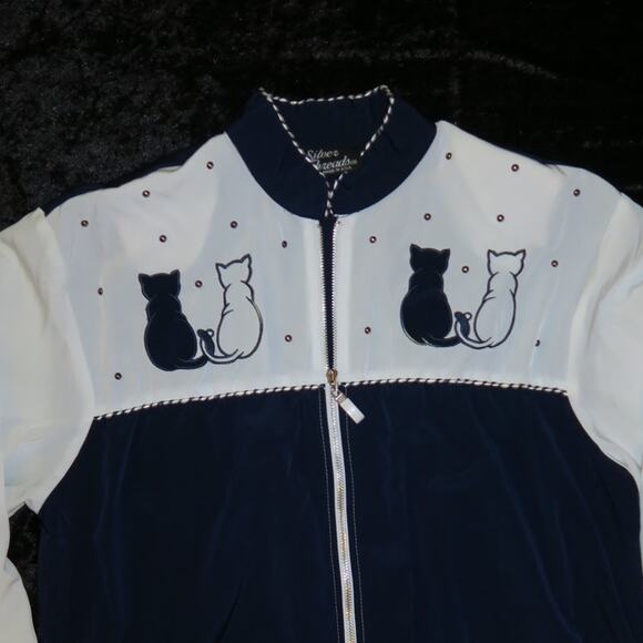 Vintage Cat Lover Jacket Beaded Embroidered Rope Western Sz Large Shoulder Pads - Picture 11 of 16